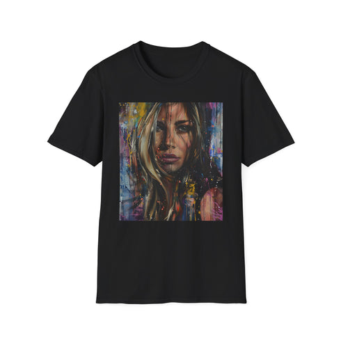 Classic Beauty: The Timeless Elegance of Jennifer Aniston's Portrait | T-Shirt | Artistic talent, Captivating canvas, Celebrity art, Creative hobby, Elegant artist, Famous actress, Inspiring beauty, Painting passion, Unique design, Vibrant colors | Prints with Passion