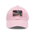 Watercolor NYC subway sunset baseball cap with light brown patch.