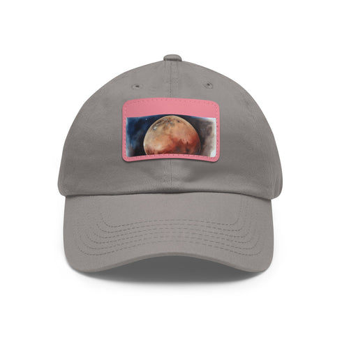 Mars watercolor baseball cap in white with light brown patch.