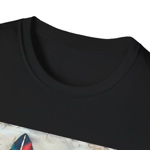 Bohemian feather charcoal t-shirt for men, women; S size.