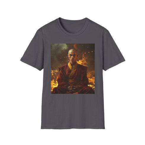 Charcoal cotton T-shirt with vibrant Avatar-inspired elemental design