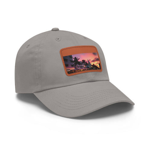 Miami Sunset Horizon Baseball Cap in White Light Brown Rectangle Shape