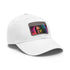 Neon watercolor dreams hat with light brown patch and rectangle shape.