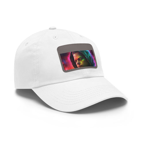 Neon watercolor baseball cap with light brown rectangle patch.