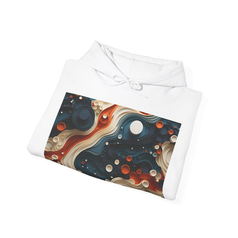 Navy ameba pattern hoodie, psychedelic texture inspired by visionary art.