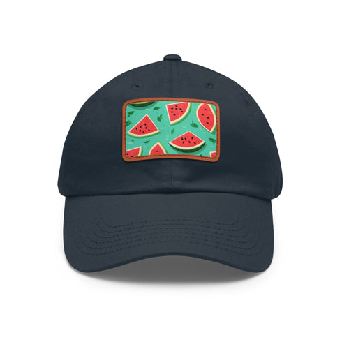 Watermelon Hawaiian print cap in white with light brown patch.