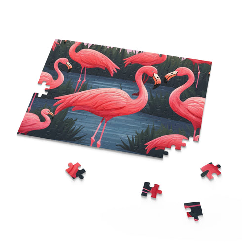 Vibrant pink flamingo puzzle for bird lovers and puzzle enthusiasts.