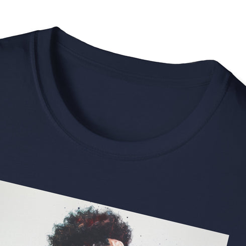 Charcoal cotton crew neck t-shirt with watercolor portrait of Anthony Davis