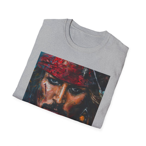Pirates Heart Jack Sparrow Portrait T-shirt: Charcoal, Crew Neck, Vibrant Design
