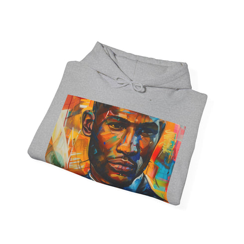 Graphic navy men's Usher urban art hoodie for trendsetting fashion enthusiasts.