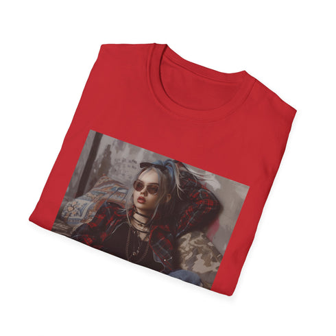 Charcoal 90s grunge cotton t-shirt with crew neck and distressed look