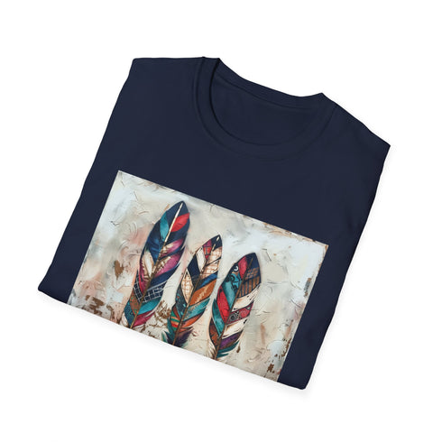 Bohemian feather print charcoal t-shirt, regular fit, size S.