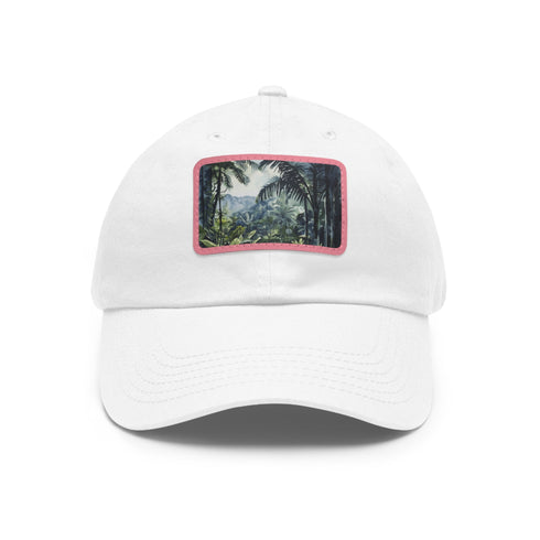 Congo Rainforest Watercolor Cap in White with Light Brown Rectangle Patch