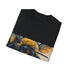 Vibrant charcoal watercolor tee with buzzing bumblebee design in cotton fabric