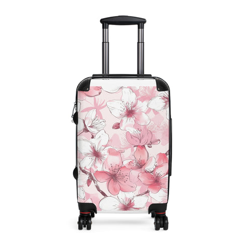 Stylish small black Cherry Blossom Dream Suitcase for travel.