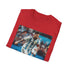 Charcoal cotton crew neck T-shirt with vibrant Messi-inspired watercolor design