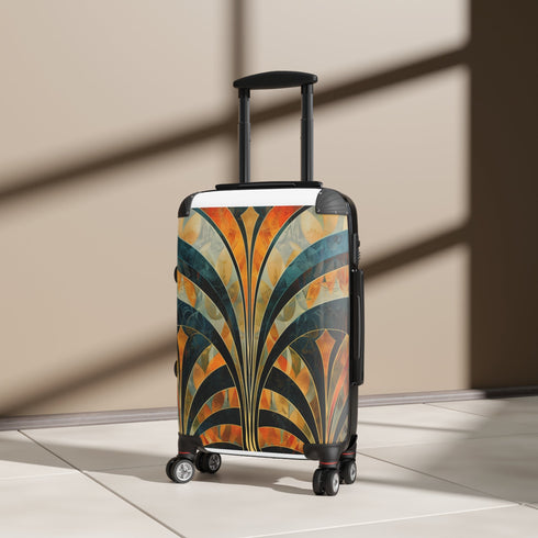 Abstract art deco patterns black suitcase - chic, artistic, sophisticated, standout luggage.