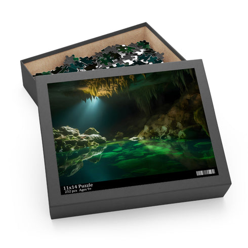 Glowing cave jigsaw puzzle with ethereal light for home & living.
