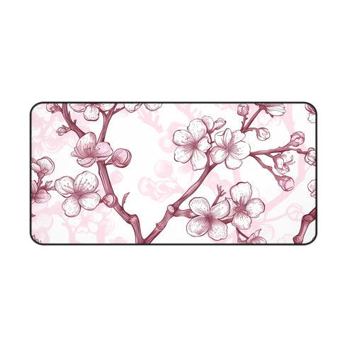 Cherry Blossom Desk Mat - Beautiful pink and white pattern for elegant office decor