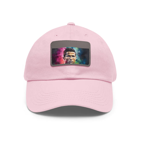 Neon watercolor Ronaldo cap in white with light brown patch.