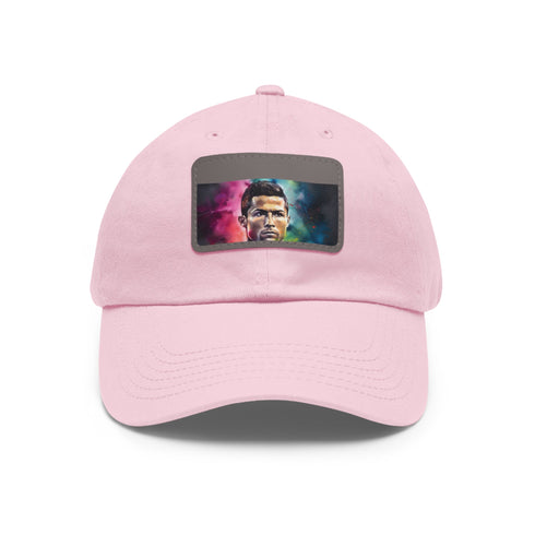 Neon watercolor Ronaldo cap, white light brown patch, rectangle shape.