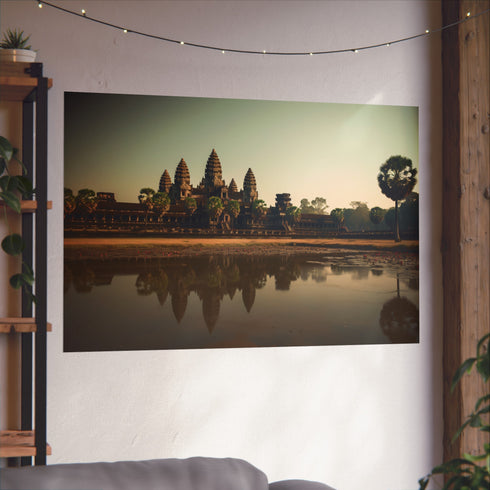 and reflective moats that have made Angkor Wat a symbol of architectural brilliance. Set against a backdrop of a radiant sunrise