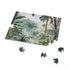 Vibrant Congo rainforest watercolor puzzle with lush greenery and exotic wildlife.