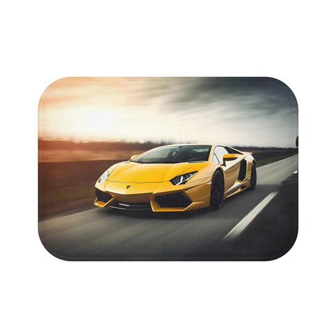 High-speed Lamborghini racing bath mat for a thrilling bathroom makeover.