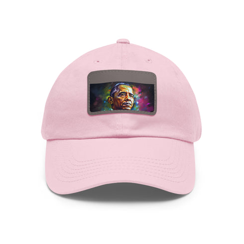 Vibrant white Obama baseball cap with neon colors and light brown patch.