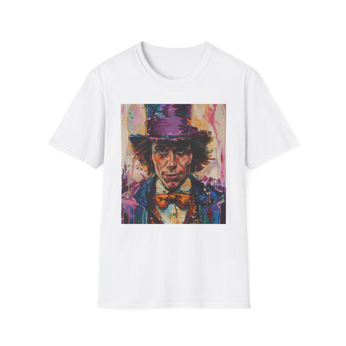 Timeless Willy Wonka portrait tee in charcoal, regular fit.