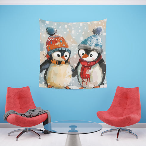 Winter Wonderland: A Penguin Tapestry | Wall Tapestry | All Over Print, AOP, Decor, Halloween, Home & Living, Home Decor, Indoor, Spring Essentials, Sublimation, Tapestry | Prints with Passion