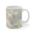 Stylish pastel geometric ceramic coffee mug with trendy seamless pattern.