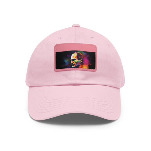 Neon watercolor Steve Jobs inspired baseball cap in white.