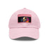 Steve Jobs inspired neon watercolor baseball cap with light brown patch.