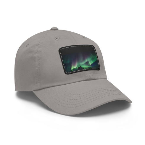 Northern Lights Glow Baseball Cap in White with Rectangle Patch