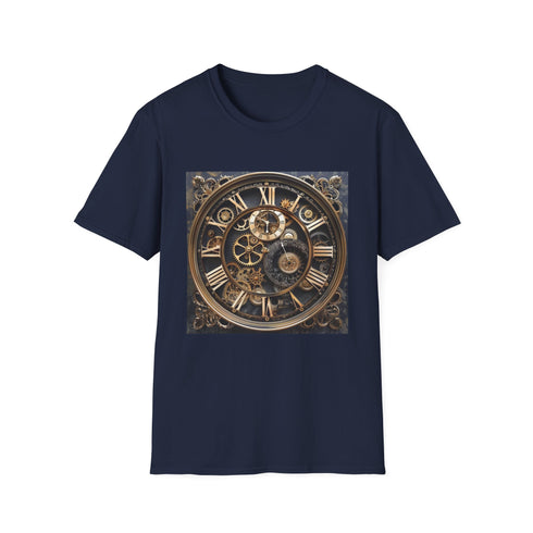 Steampunk clockwork design charcoal t-shirt, regular fit, intricate gears.