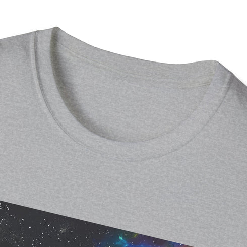 Charcoal cotton t-shirt with vibrant neon galaxy and crew neck design