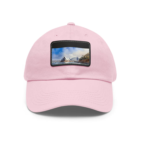 Down Under Dugout Cap: Sydney Edition unisex white hat with skyline.