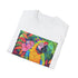 Charcoal parrot patterned cotton t-shirt with tropical summer vibes