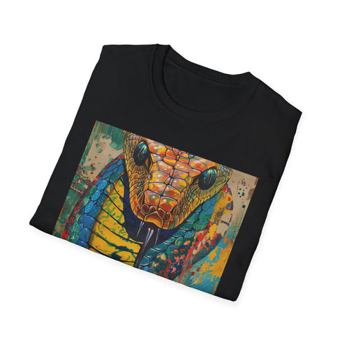 Charcoal cotton t-shirt with vibrant cobra snake design for summer wear