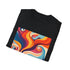 Retro vibes t-shirt in charcoal, groovy hues, DTG print.
