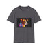Playful Jack Russell Terrier on charcoal cotton t-shirt for summer fun.