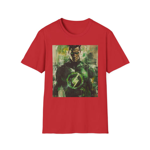 Vibrant charcoal Green Lantern T-shirt with soft brushstroke superhero portrait