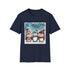 Charcoal cotton t-shirt with adorable penguins in winter hats and scarves