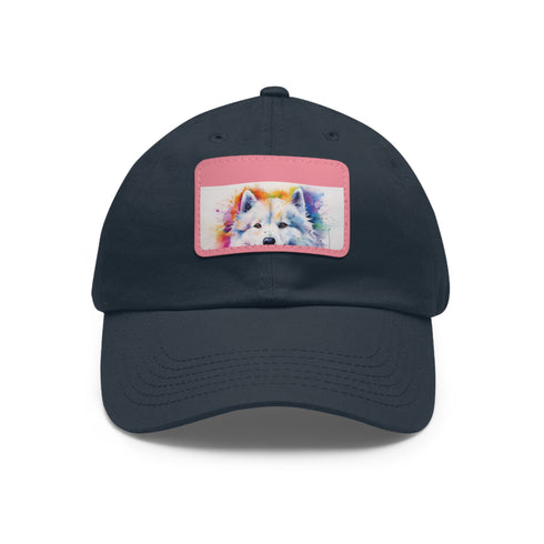 Fluffy Samoyed Snapback hat, White with Light Brown Patch