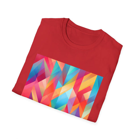Abstract geometric charcoal T-shirt vibrantly woven with summer's colorful energy