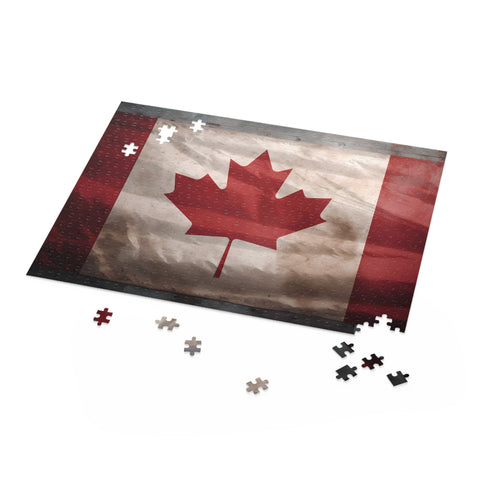Canadian flag jigsaw puzzle, red and white maple leaf design.