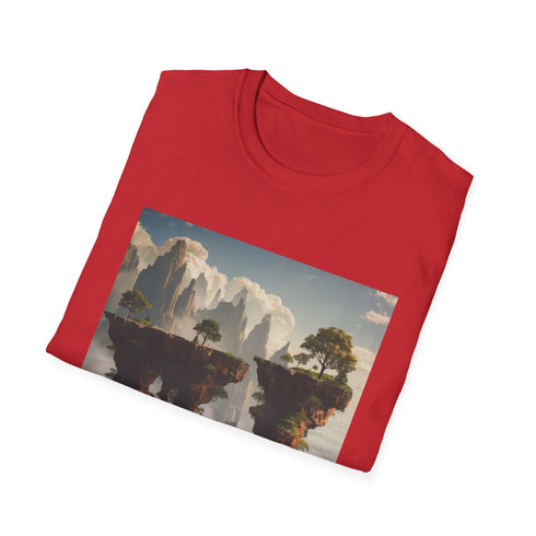 Charcoal cotton crew neck t-shirt with surreal landscape graphic