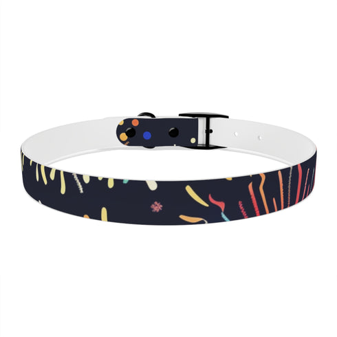 Vibrant festive fireworks dog collar for medium dogs in black onyx.