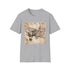 Charcoal cotton t-shirt with vintage airplane travel stamps design